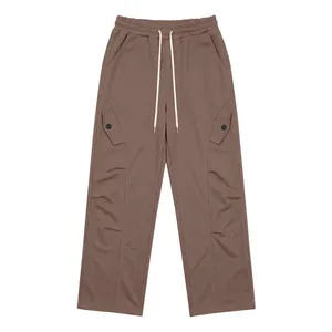 Pantalon large et lourd pour hommes, style décontracté avec cordon de serrage, brun.