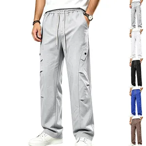 Pantalon Cargo Homme en Polyester Heavyweight Couture Courbe Jambe Large Baggy Style High Street Hip Hop Décontracté Sportif pour Jeunes