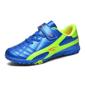 Chaussures de football extérieur pour enfants en bleu électrique et vert fluo