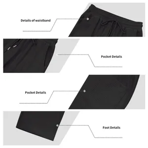 Detailansicht der schwarzen gerippten Jogginghose mit Kordelzug am Bund und Taschen