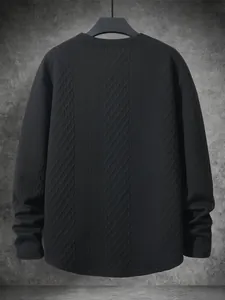 Detailed back view of a black textured long-sleeved crewneck sweatshirt for men