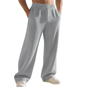 Schwere locker geschnittene Herren-Freizeithose mit Rippenmuster in modischem Grau