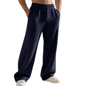 Schwere, lockere Herren-Sweathose mit Rippenmuster in Marineblau, lässiger Hip-Hop-Stil.