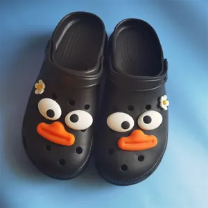 Cute cartoon big eyes and orange mouth detachable shoe charms for black garden clogs