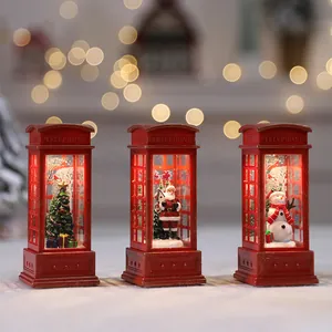 Lot de 3 lanternes de Noël en forme de cabine téléphonique avec Père Noël et bonhomme.