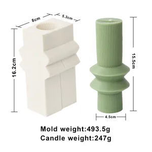 Nordic ribbed pillar candle silicone mold with precise dimensions and weight specs