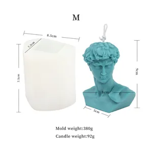 Professional David bust silicone candle mold showing dimensions and weight details