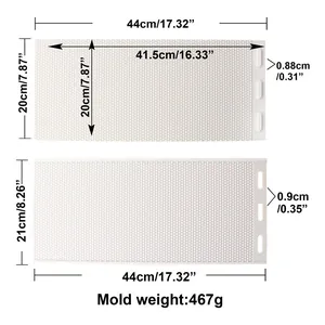 Detailed size specifications for white silicone honeycomb beeswax foundation mold 467g.