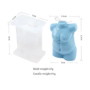 Detail showing 3D male torso silicone mold and candle dimensions for DIY project