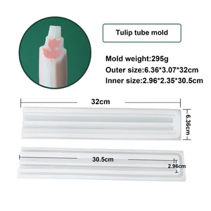 Detailed dimensions and cross-section view of the long tulip silicone tube soap mold