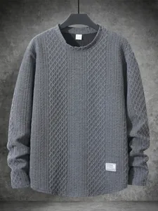 Men's Casual Round Neck Long Sleeve Sweatshirt Polyester Diamond Jacquard Texture Pullover For Autumn Winter Basic Top
