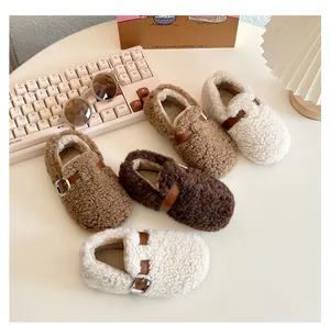 Cozy fleece toddler walking shoes in multiple warm colors with adjustable buckles
