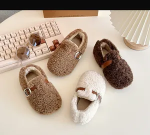 Cozy toddler sherpa fleece shoes in warm neutral colors for autumn and winter season