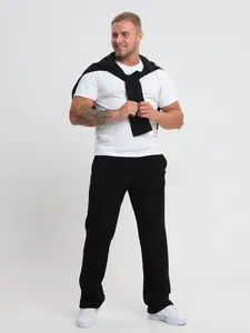 Men's 100% Cotton Sweatpants Casual Loose Fit Straight Leg Joggers Solid Color Elastic Waist Drawstring Long Pants