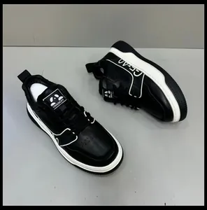 Side and top view of premium black leather men's sneakers with white thick sole