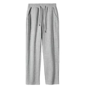 Full front view of men's casual grey cotton sweatpants featuring drawstring elastic waist