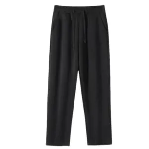 Full front view of black cotton sweatpants for men showcasing straight-leg design