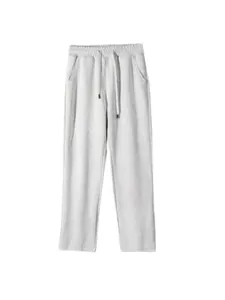 Classic men's loose straight-leg cotton sweatpants in light heather grey color.
