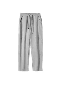 Men's casual grey cotton straight-leg sweatpants featuring adjustable drawstring waist