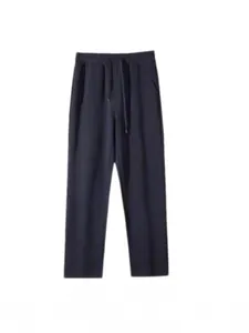 Men's loose straight-leg cotton sweatpants in dark navy with elastic drawstring waist.