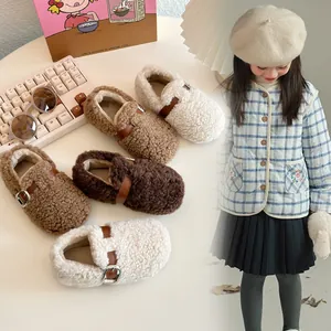 Toddler Kids Faux Fur Winter Shoes Fleece Lined Warm Walking Shoes Anti-slip Slip-on Cotton Shoes For Boys Girls