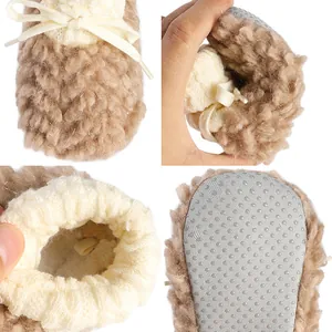 Detail view of thickened winter baby walker shoes showing fleece lining and anti-slip sole