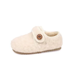 Gemütliche cremefarbene warme Fleece-Winterschuhe für Mädchen mit Plüschfutter und Klett