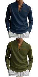 Men's long-sleeve Polo shirt with stand collar and contrast stitching detail