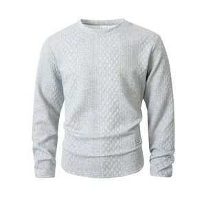 Detailed grey textured crew neck pullover sweatshirt with a unique diamond knit pattern