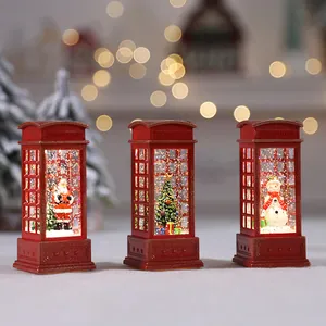 Lot de 3 lanternes de Noël décoratives en forme de cabine téléphonique rouge avec figurines