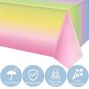 Detaillierte Icons zeigen wasserfeste Eigenschaften der regenbogenfarbenen Tischdecke