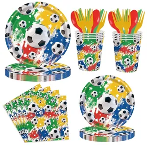 Set de table de fête thème football comprenant assiettes, tasses et serviettes graffiti