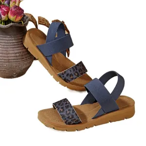 Sandali sportivi leggeri da donna con cinturini elastici blu e stampa leopardata