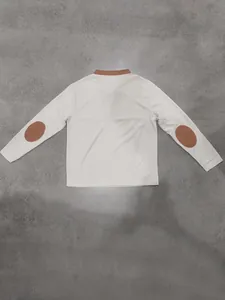Back view of men's medieval viking long sleeve shirt with brown elbow patches