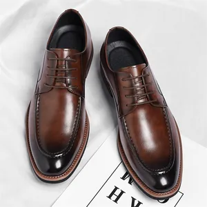 Zapatos de Cuero Formales de Negocios para Hombre Talla Grande Estilo Británico Derby Degradado Bruñido Boda Zapatos de Vestir Transpirable Suela de Caucho