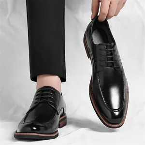 Elegantes zapatos Derby de cuero negro para hombre, estilo formal con costura en U