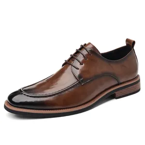 Scarpe derby classiche in pelle marrone da uomo, scarpe eleganti formali da sposa