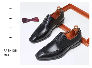 Classic black leather Derby shoes with square toe for business formal and office wear