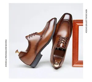 Detailed macro view of vintage brown leather derby shoes with square toe
