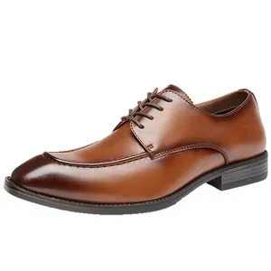 Classic British style men's brown leather Derby shoes with lace-up design for formal wedding