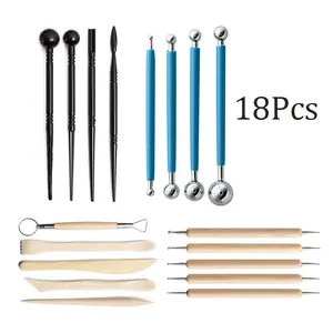 18Pcs Outils de Sculpture sur Argile Poterie Manche en Bois Stylet Bille Kit Bricolage