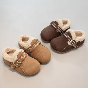 Retro-Kinder-Birkenstock-Schuhe mit warmem Fleece-Futter und Kunstpelz in Braunfarben