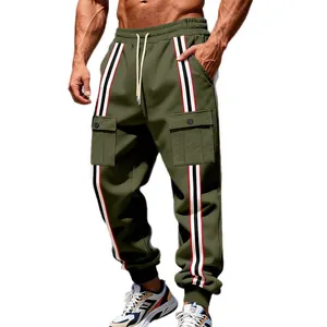 American vintage heavy fleece olive green cargo pants for men with side stripe details