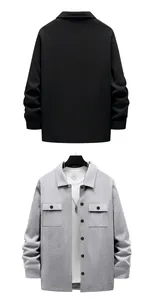 Front and back detailed views of men's vintage heavy duty long sleeve workwear shirt jacket