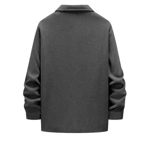 High-quality detailed back view of a men's heavy gray workwear jacket with classic lapel collar
