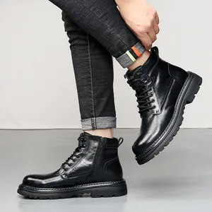 Langlebige schwarze Leder-Herrenstiefel mit Reißverschluss und dicker rutschfester Sohle