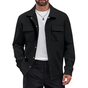 Men's vintage heavyweight black workwear jacket with lapel and snap buttons