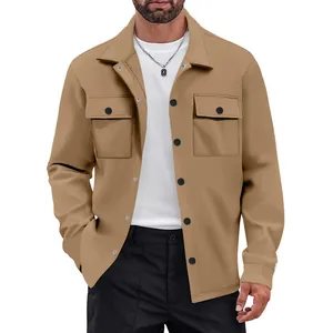 Classic heavy workwear khaki jacket with lapel and single-breasted design for men