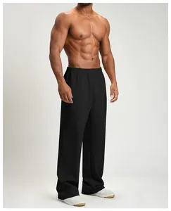 Men's loose wide-leg black sweatpants for gym fitness and casual training wear