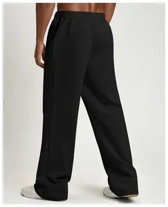 Back view of men's loose wide-leg black sweatpants for fitness and training